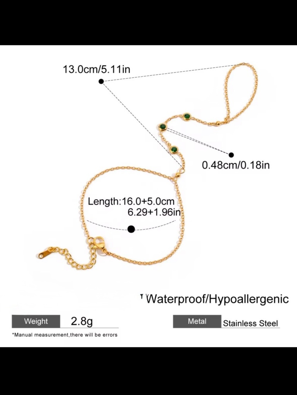 Ring Hand Chain Adjustable Bracelet 18K Gold Plated Stainless Steel Waterproof - Picture 3 of 7